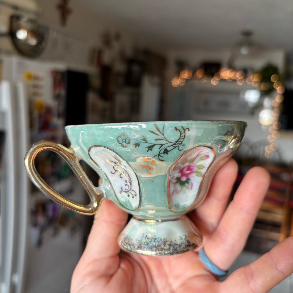 Vintage Hand Painted Iridescent Bone China Teacup